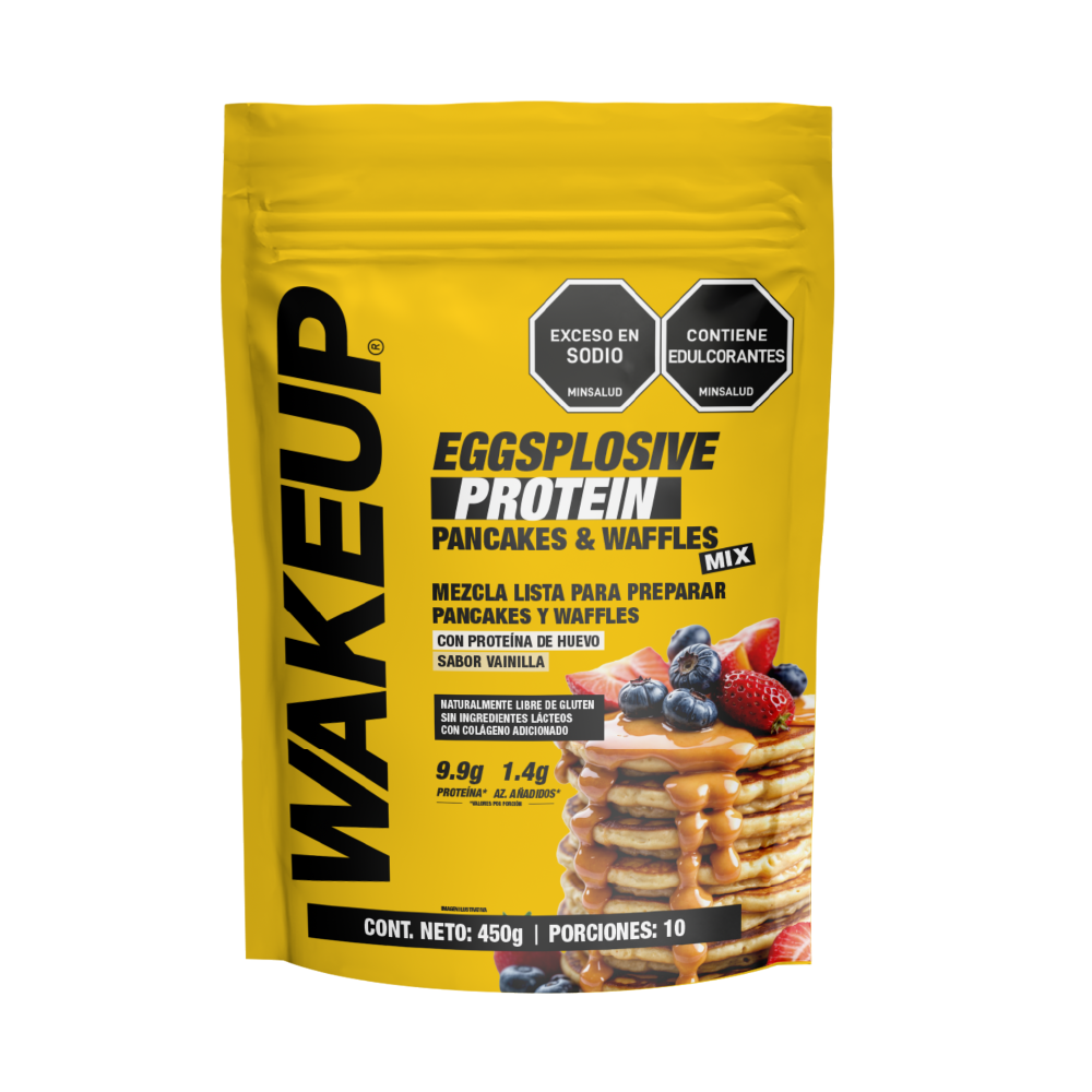Bolsa WAKEUP mezcla pancakes & waffles proteína 450g, sin gluten, sabor vainilla