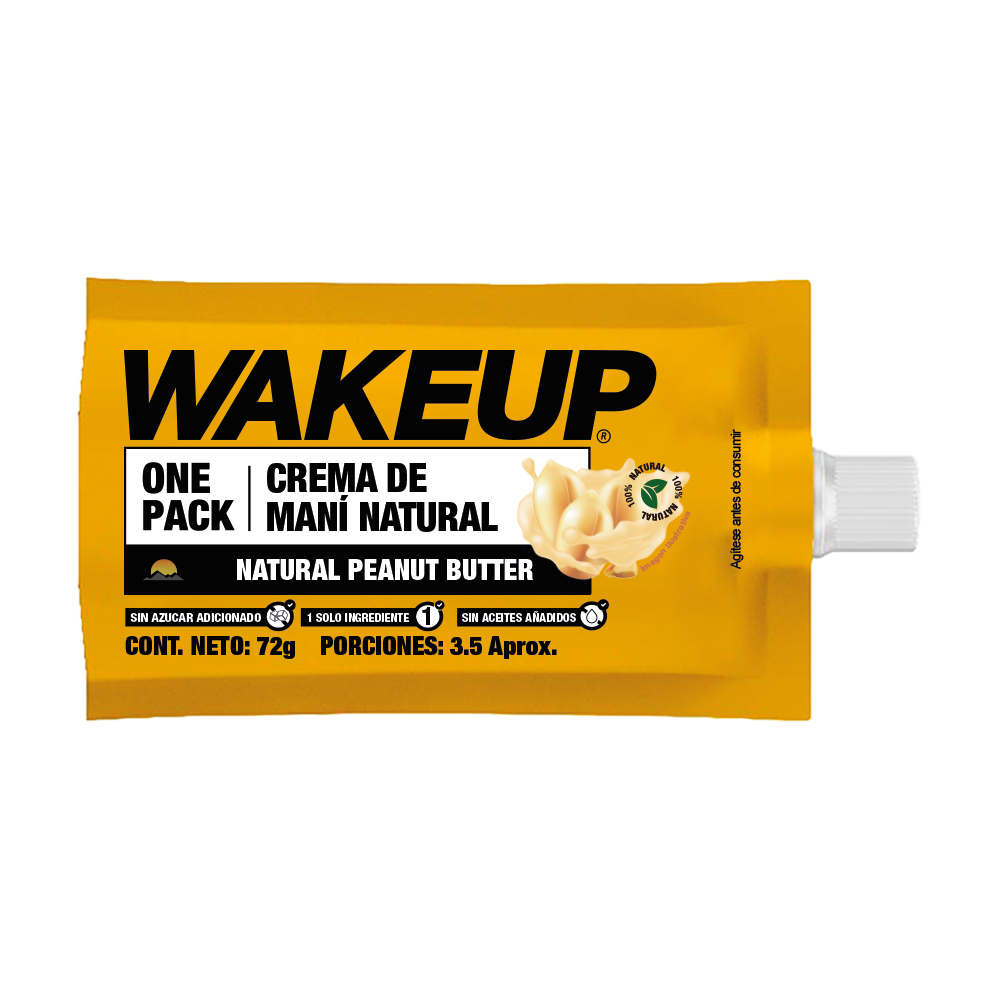 Empaque One Pack Natural WAKEUP 72g crema de maní natural sin azúcar añadida