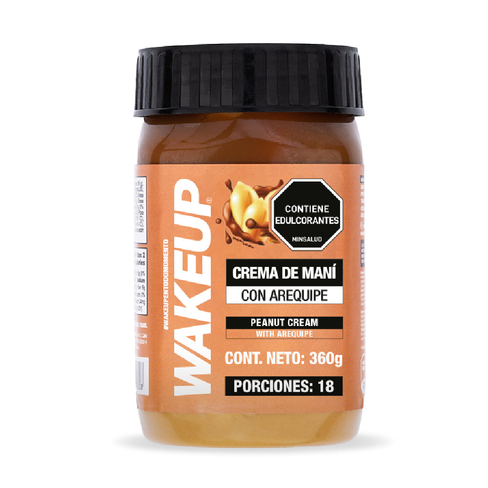 Tarro WAKEUP crema de maní con arequipe 360g, sin azúcar añadida