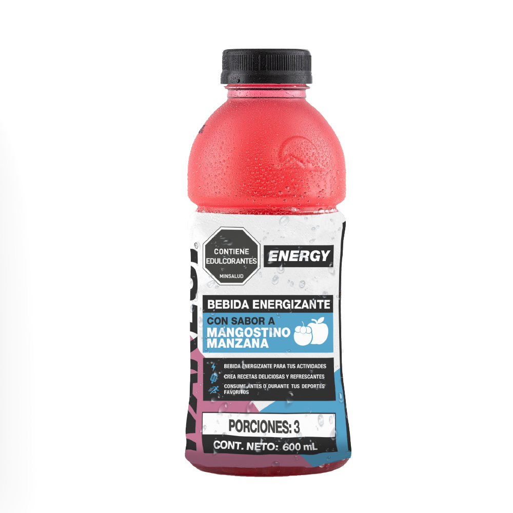 Botella WAKEUP Water Energy 600ml, sabor mangostino manzana, bebida energizante