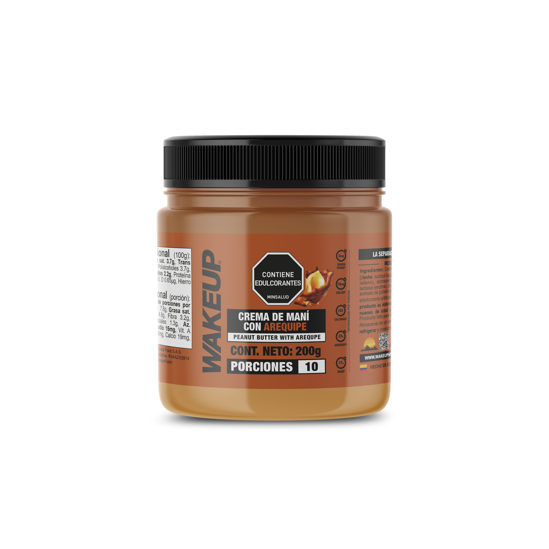 Frasco crema de maní con arequipe WAKEUP 200g frontal