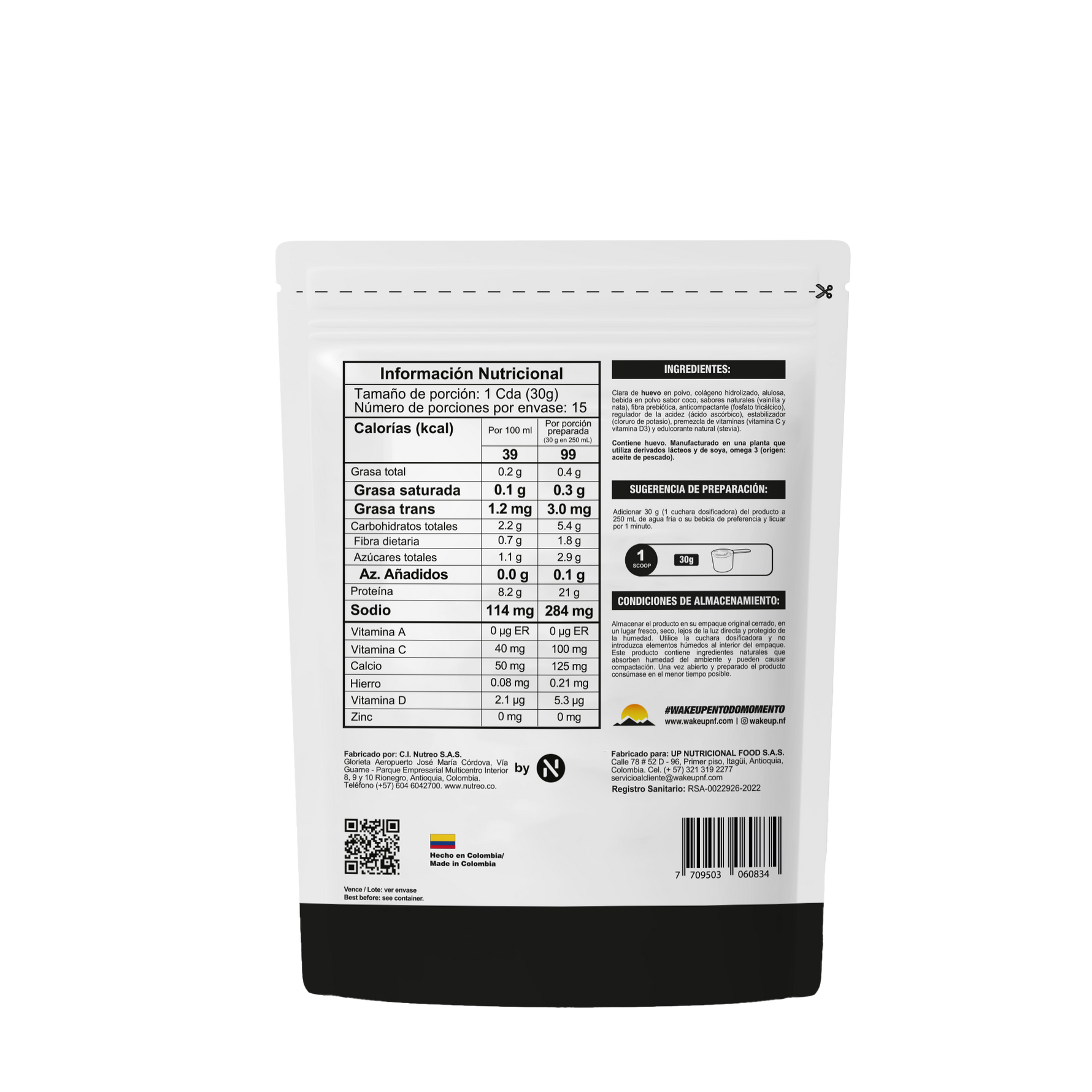 Información nutricional Egg White Protein WAKEUP 450g