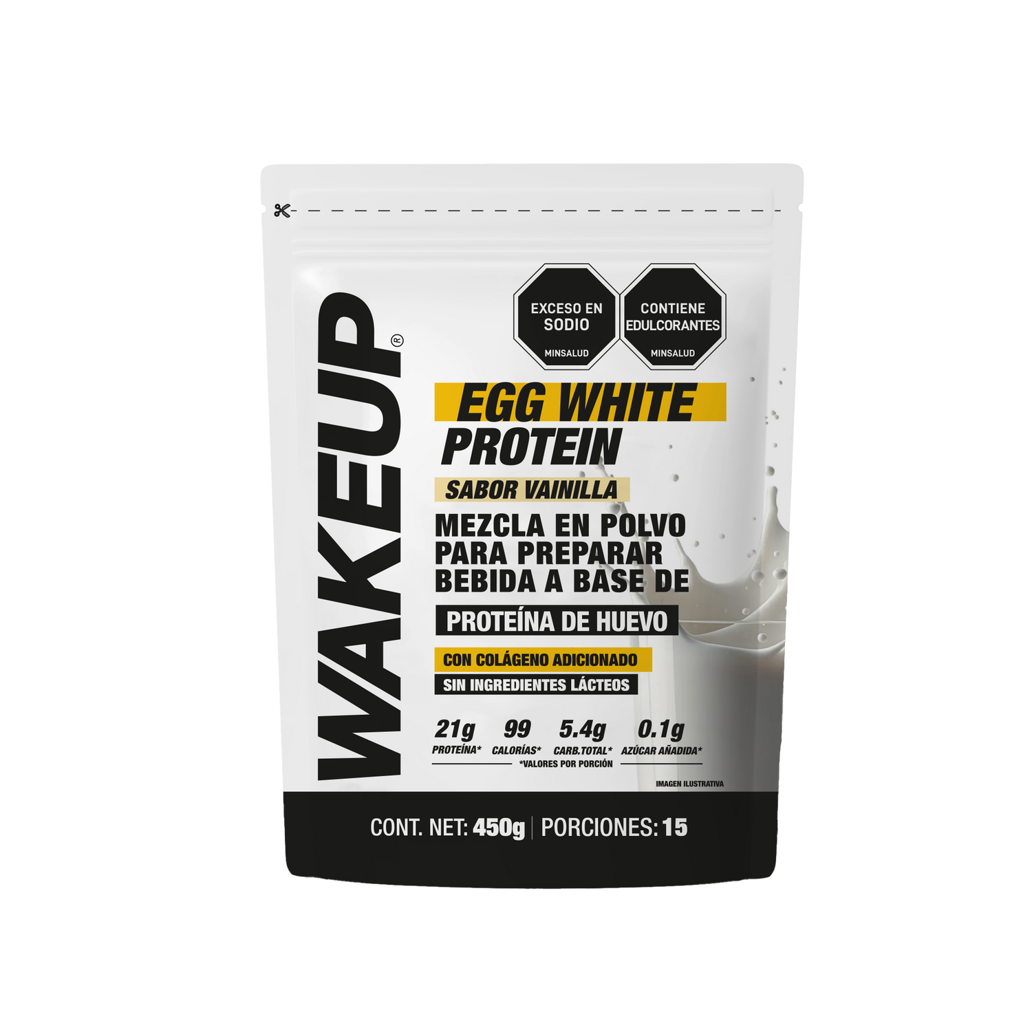 Empaque frontal Egg White Protein Vainilla WAKEUP 450g